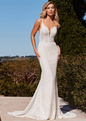 Spaghetti Straps Ivory Full Lace Bohemian Wedding Dress